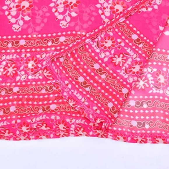 New Boho Tribal Sheer Chiffon Kimono Maxi Duster Jacket Cardigan Red Pink - Picture 8 of 14